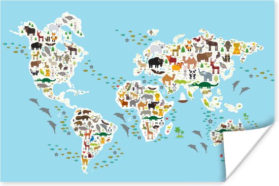 Carte du monde des animaux à l'aquarelle - À partir de 29€