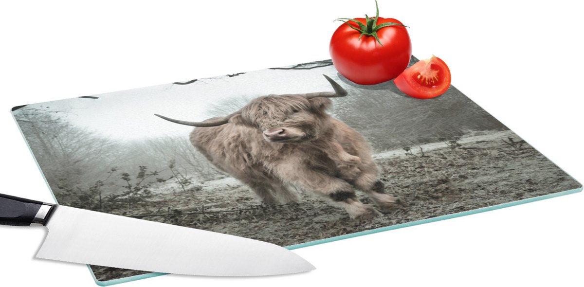 Glazen Snijplank - 39x28 - Schotse hooglander - Natuur - Herfst - Dieren - Wild - Bos - Snijplanken Glas