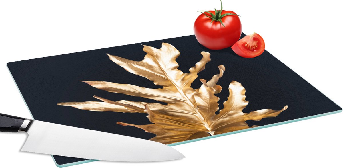Glazen Snijplank - 39x28 - Bladeren - Goud - Herfst - Natuur - Luxe - Snijplanken Glas