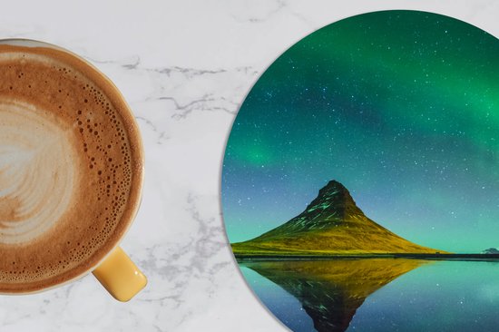 Sous- Sous-verres pour verres - Ronds - Aurores Boréales - Berg - Water - Islande - Nature - 10x10 cm - Sous-verres - 6 pièces