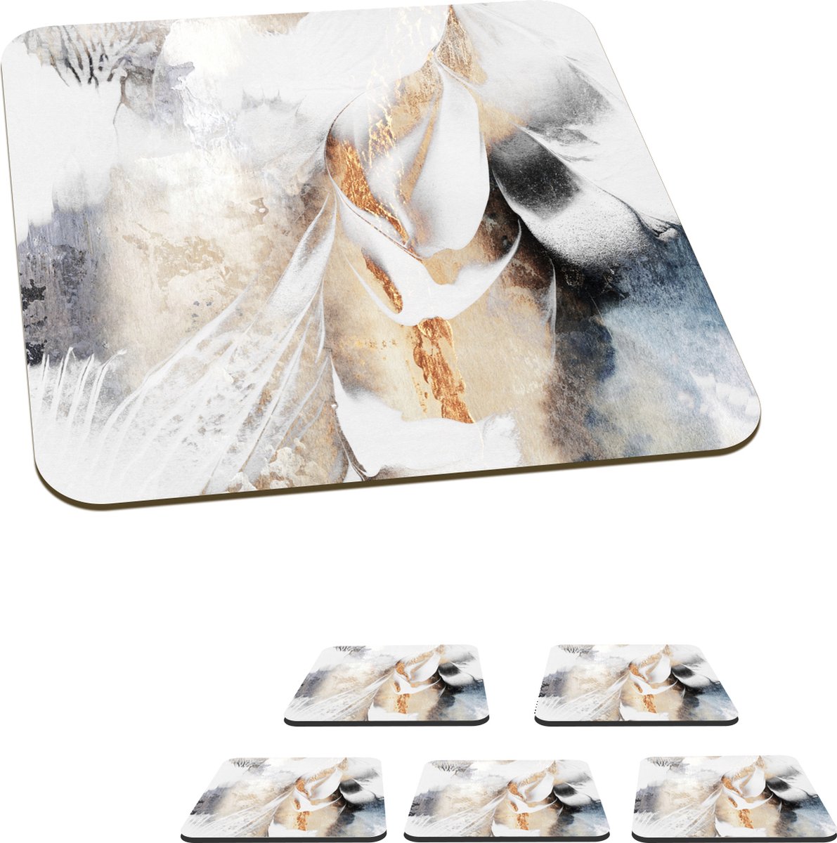 Onderzetters voor glazen - Abstract - Gold - Design - Luxe - 10x10 cm - Glasonderzetters - 6 stuks