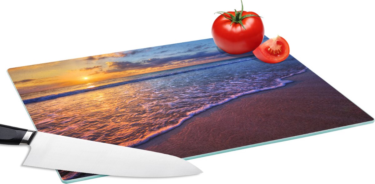 Glazen Snijplank - 39x28 - Zee - Strand - Zonsondergang - Wolken - Horizon - Snijplanken Glas
