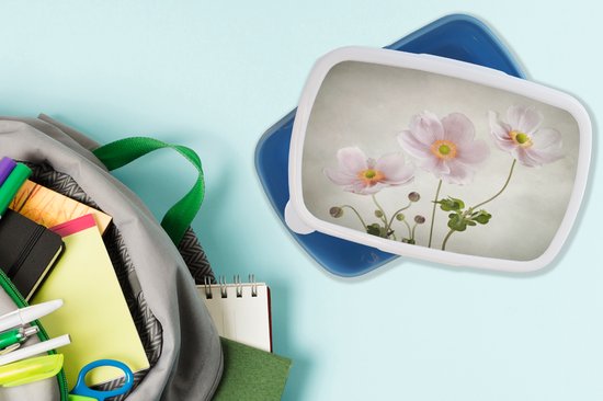 Lunch box Blauw - Lunch box - Boîte à pain - Fleurs - Nature morte - Peinture à l'huile - Coquelicot - Rose - 18x12x6 cm - Enfants - Garçon