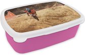 Broodtrommel Roze - Lunchbox - Brooddoos - Amerika - Zand - Motor - 18x12x6 cm - Kinderen - Meisje