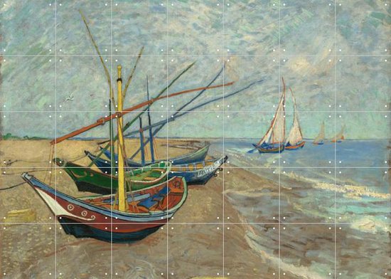 IXXI Vissersboten op het strand van Les Saintes Maries de la Mer - Vincent van Gogh - Wanddecoratie - 100 x 140 cm
