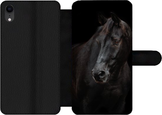 Étui pour iPhone XR Bookcase - Cheval - Léger - Zwart - Avec poches - Étui portefeuille avec fermeture magnétique