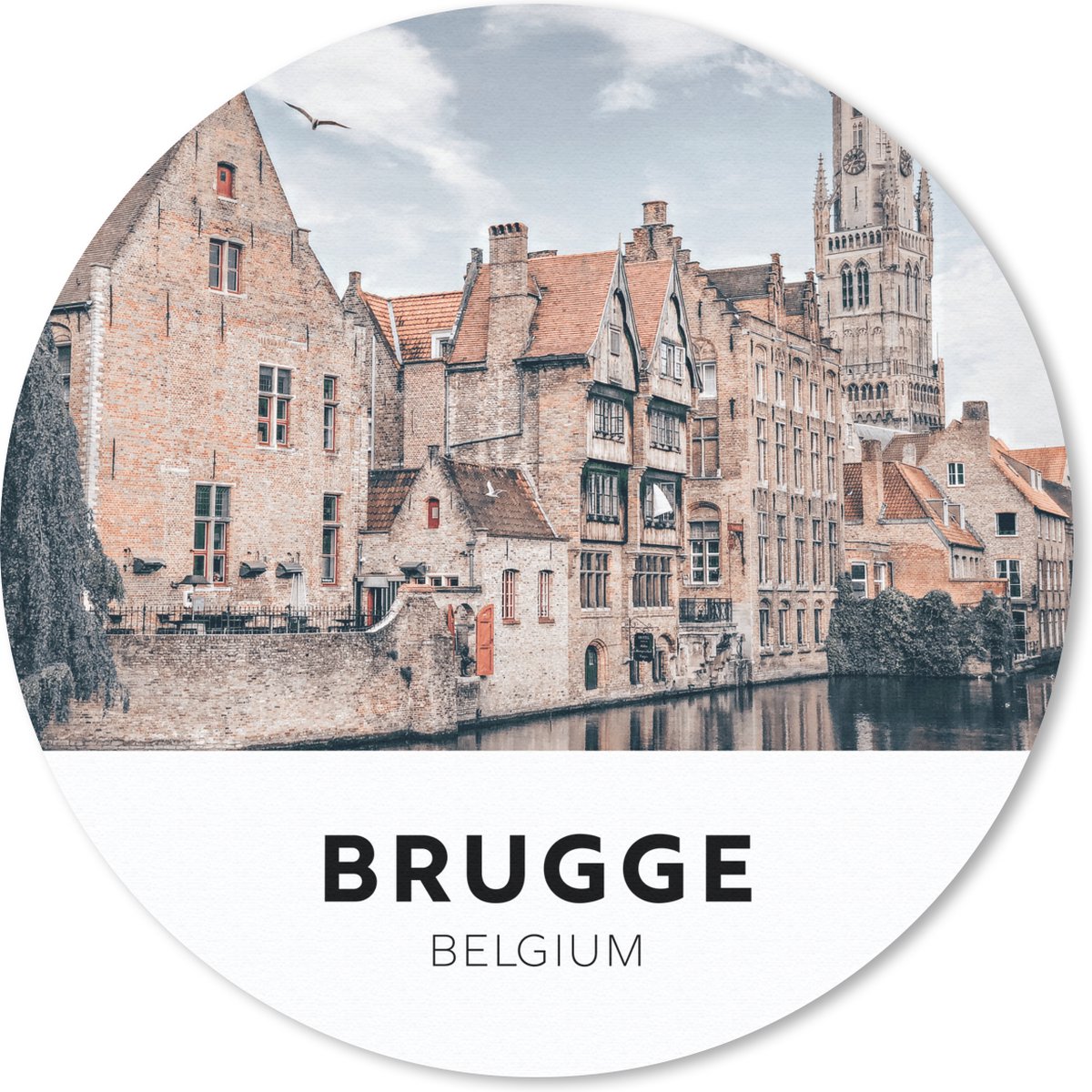 Muismat rond 30x30 cm - Mousepad Brugge - België - Huizen - Ronde muismatten