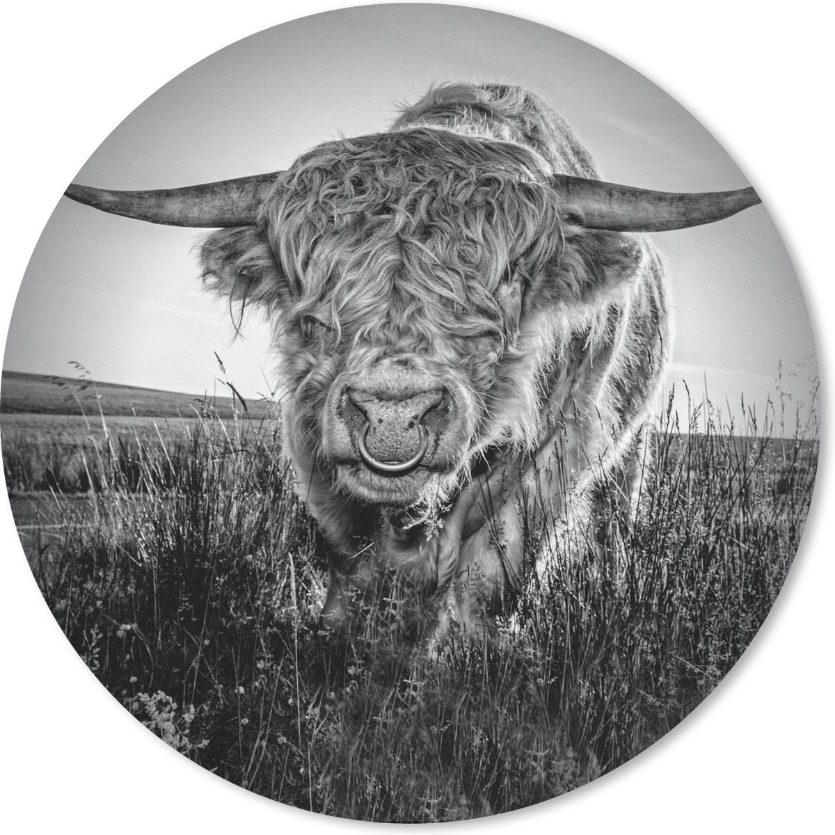 Muismat rond 30x30 cm - Mousepad Schotse Hooglander - Zwart - Wit - Ronde muismatten