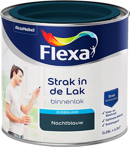 Flexa Strak in de Lak - Watergedragen - Zijdeglans - nachtblauw - 0,25 liter