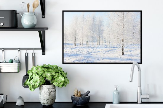 Cadre photo avec poster - Neige - Arbres - Hiver - 60x40 cm - Cadre pour poster - Décoration de Noël - Décoration de Noël - Décorations de Noël salon - Décorations de Noël de Noël - Décoration de Noël pour l'intérieur - Noël