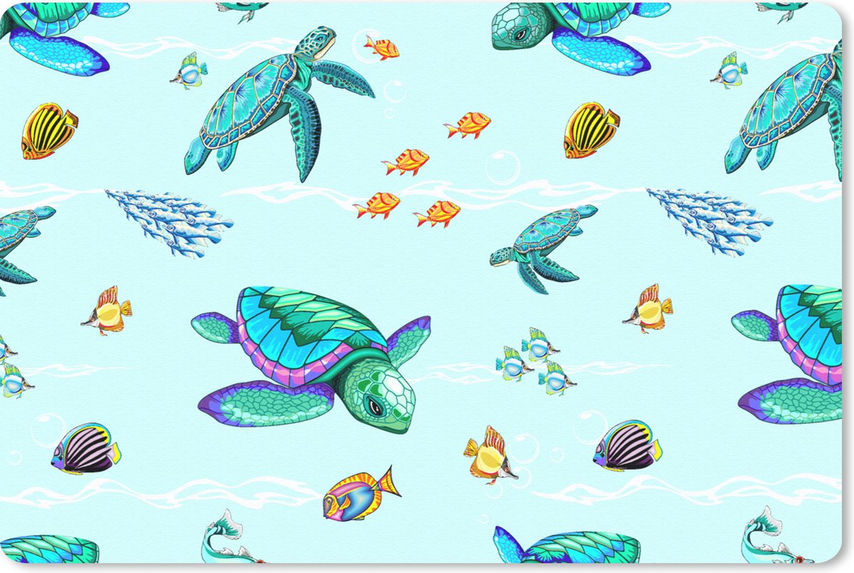 Muismat 27x18 cm - Mousepad Regenboog - Schildpad - Vis - Water - Patronen - Muismatten