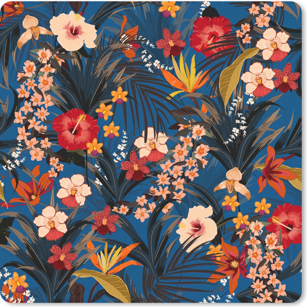 Muismat 30x30 cm - Mousepad Bloemen - Hibiscus - Tropisch - Patroon - Muismatten