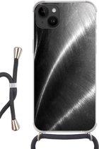 Geschikt voorApple Iphone 14 Plus - Crossbody Case - Metaal print - Zilver - Zwart - Wit - Siliconen - Crossbody - Backcover met Koord - Telefoonhoesje met koord - Hoesje met touw