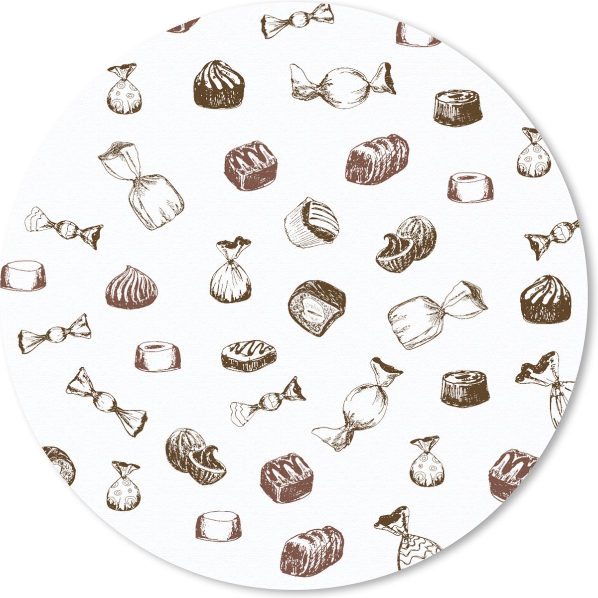 Muismat rond 20x20 cm - Mousepad Snoep - Vintage - Chocolade - Design - Ronde muismatten