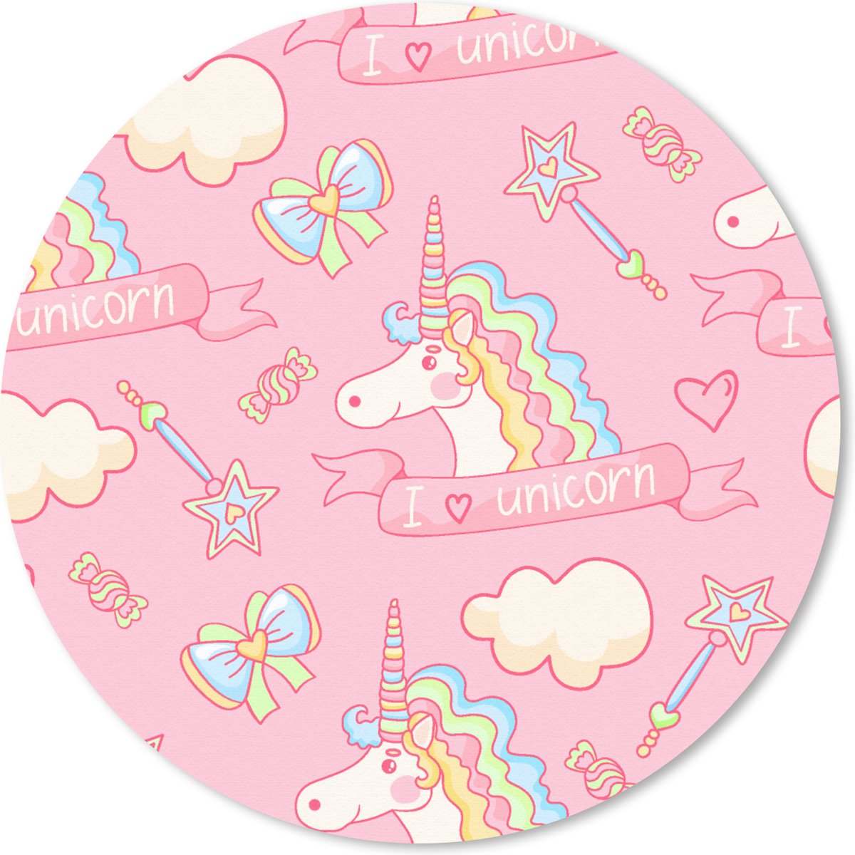 Muismat rond 20x20 cm - Mousepad Unicorn - Roze - Patronen - Kind - Ronde muismatten