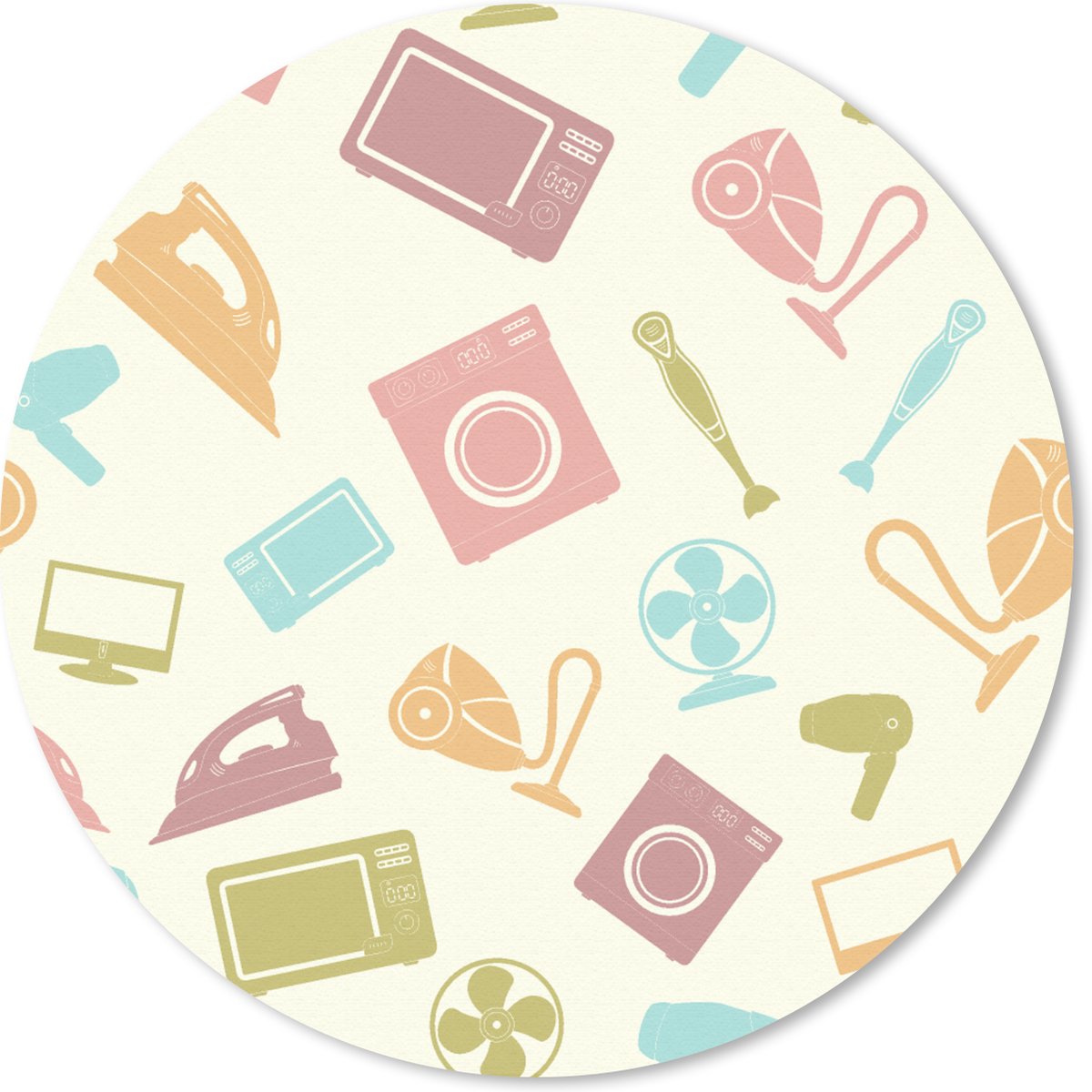 Muismat - Mousepad - Rond - Patronen - Huishouden - Elektronica - Retro - 50x50 cm - Ronde muismat
