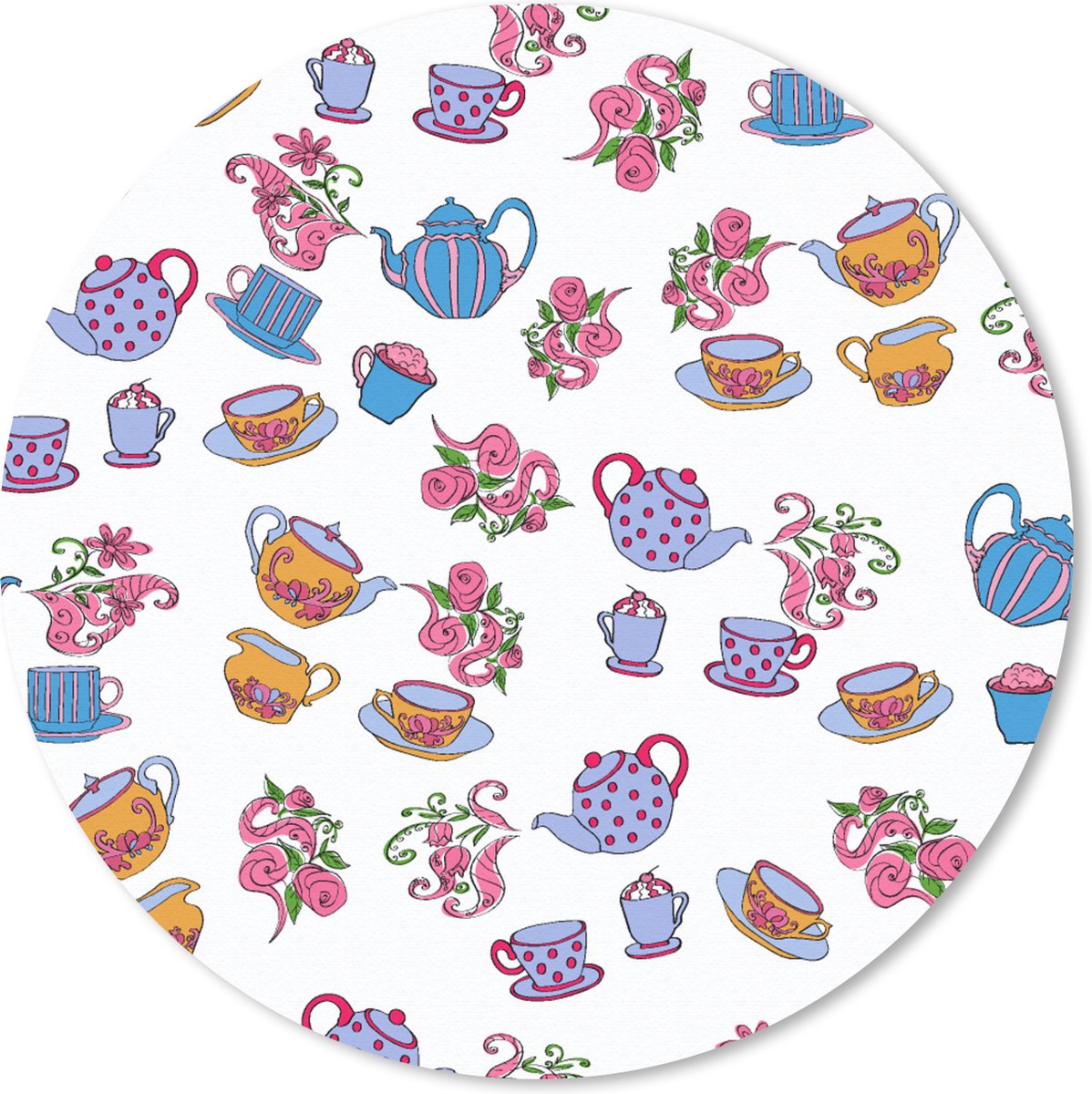 Muismat rond 30x30 cm - Mousepad Patronen - Thee - Rozen - Theepot - Ronde muismatten