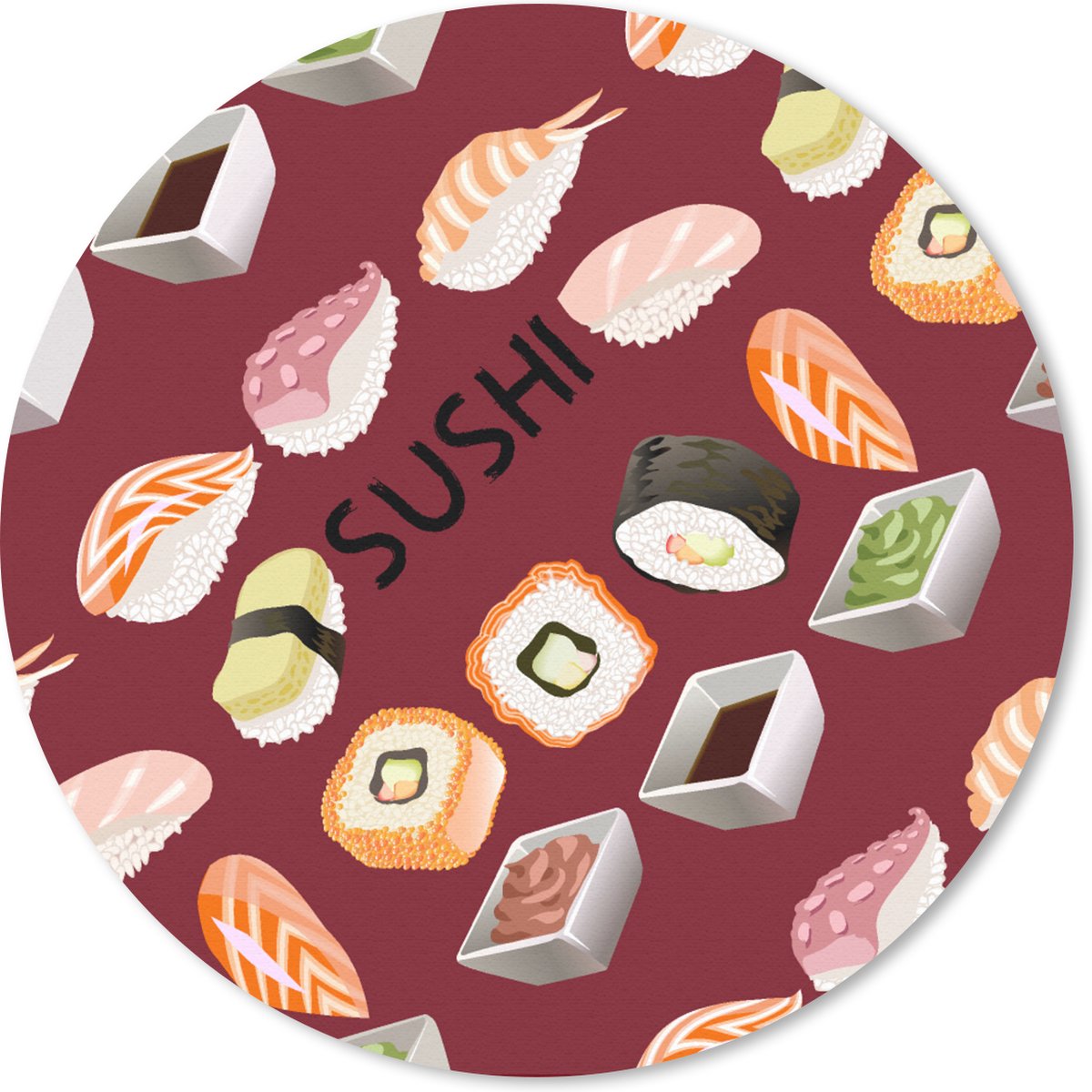 Muismat rond 20x20 cm - Mousepad Patroon - Sushi - Japan - Quotes - Ronde muismatten