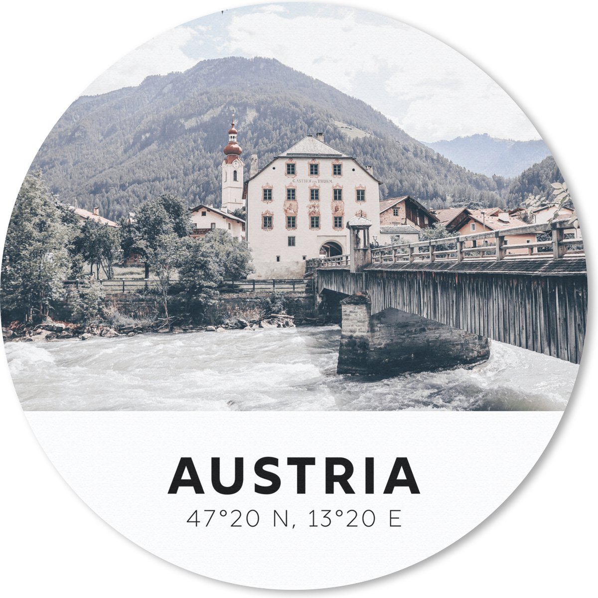 Muismat rond 30x30 cm - Mousepad Oostenrijk - Rivier - Bomen - Ronde muismatten