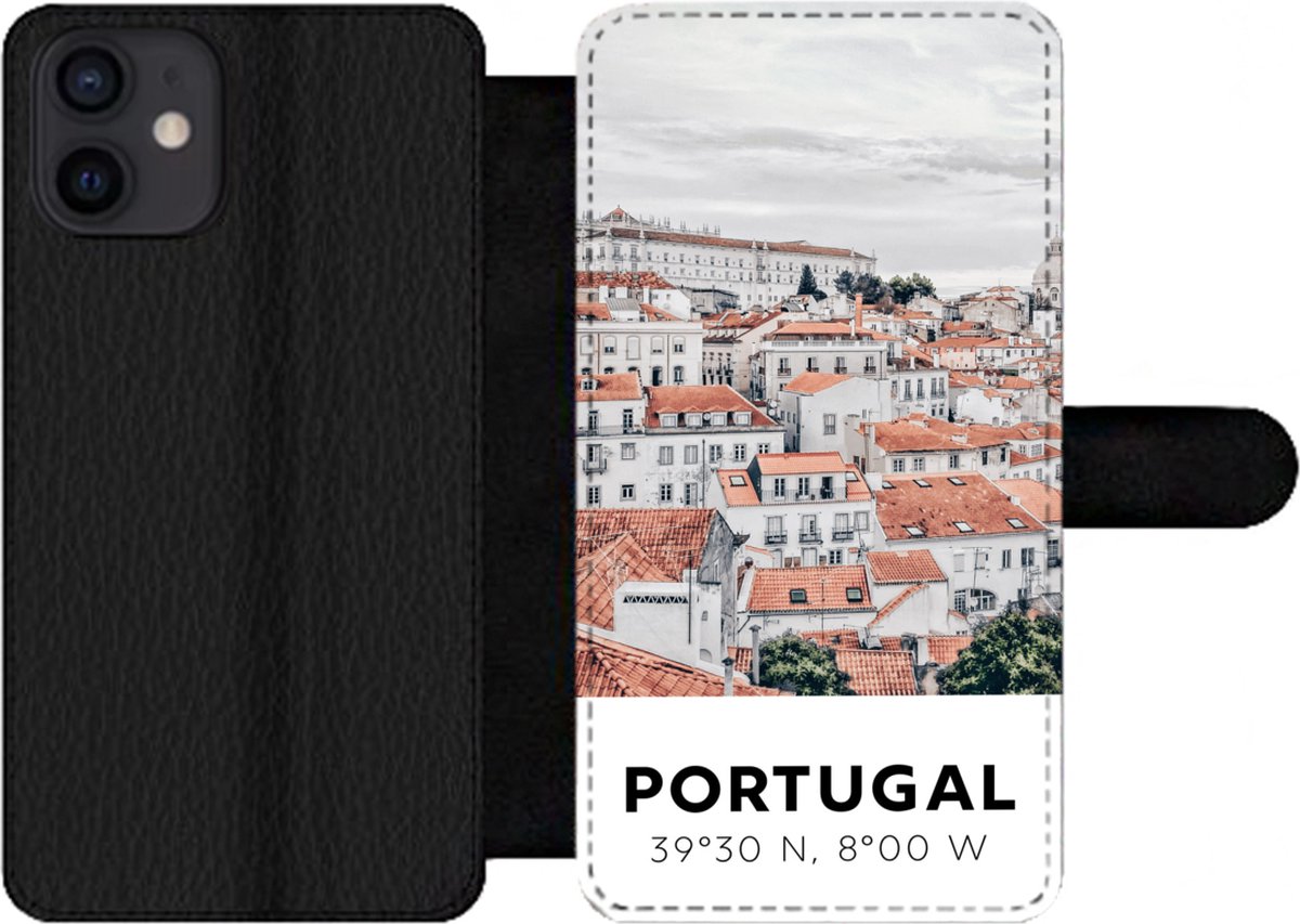 Bookcase iPhone 12 telefoonhoesje - Portugal - Europa - Rood - Skyline - Met vakjes - Wallet case met magneetsluiting - SleevesAndCases