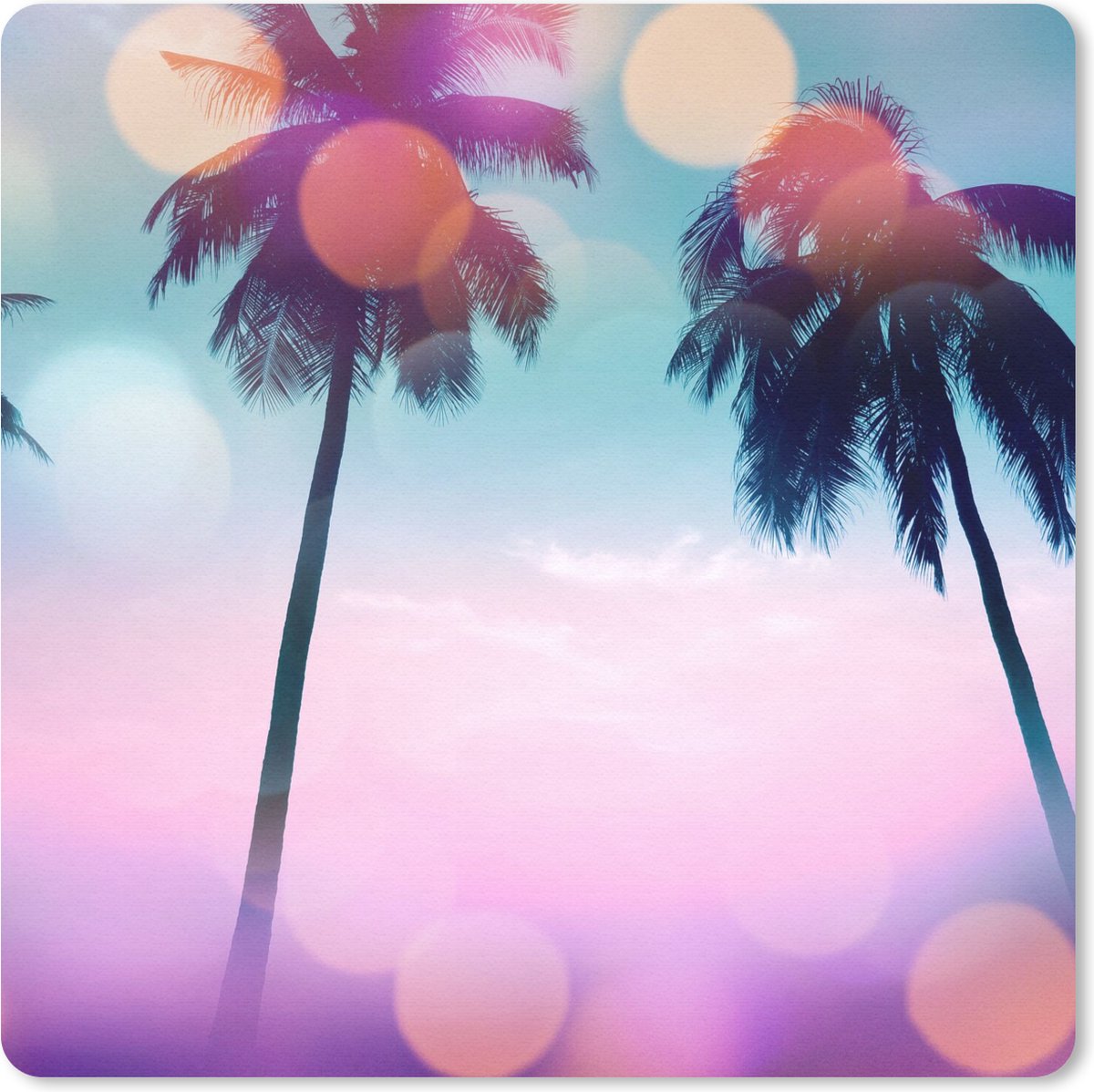 Muismat 20x20 cm - Mousepad Zomer - Palmen - Lucht - Roze - Muismatten