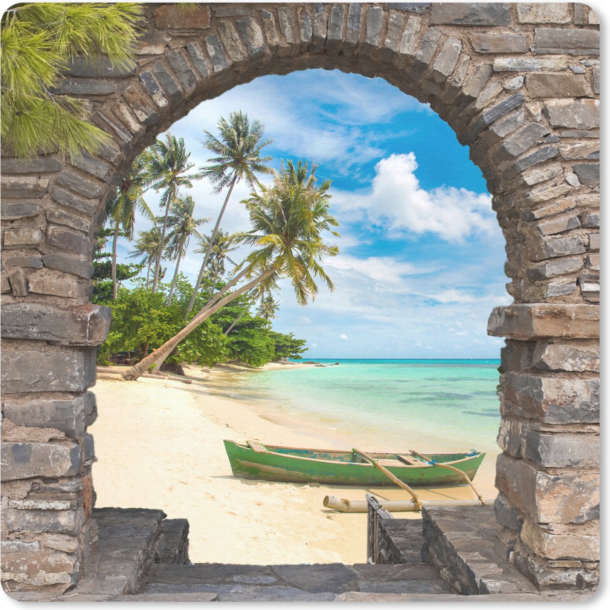 Muismat 20x20 cm - Mousepad Strand - Palm - Doorkijk - Zee - Kano - Muismatten