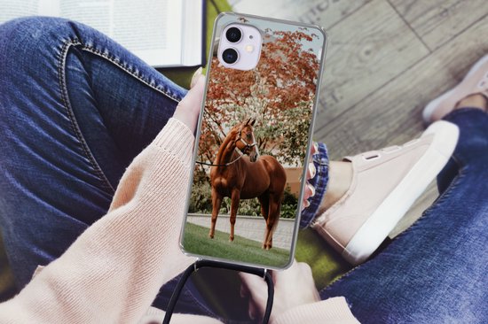 Coque avec cordon iPhone 12 - Cheval - Arbre - Licou - Siliconen - Bandoulière - Coque arrière avec cordon - Coque téléphone avec cordon - Coque avec cordon