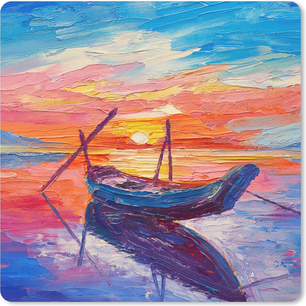 Muismat 20x20 cm - Mousepad Schilderij - Boot - Olieverf - Water - Muismatten