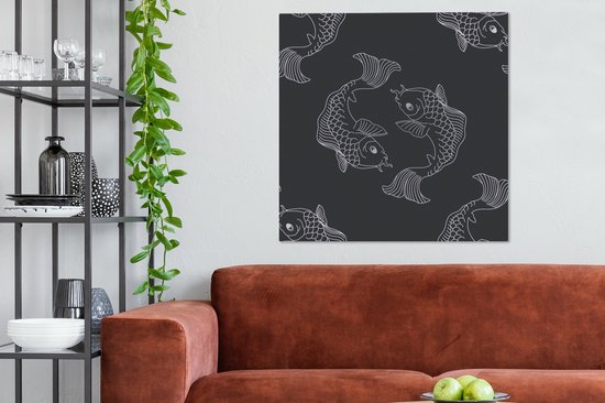 Une illustration sombre de poisson dans un motif 90x90 cm - Tirage photo sur toile (Décoration murale salon / chambre)