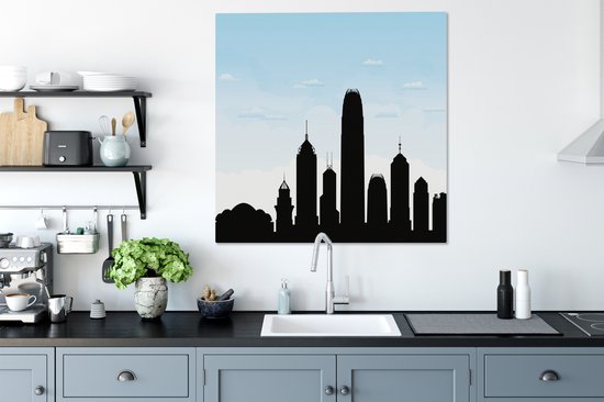 Illustration de la silhouette de Hong Kong sous un ciel bleu clair 90x90 cm - Tirage photo sur toile (Décoration murale salon / chambre)