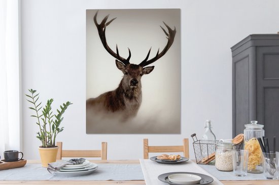 Tableau Peinture Portrait - Cerf - Bois - 90x120 cm - Décoration murale