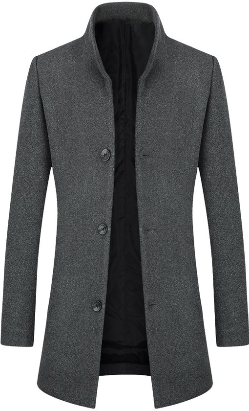 ALLTHEMEN Heren Wollen Mantel Lange Slanke Jas met Opstaande Kraag - Winter Zakelijke Jas - L