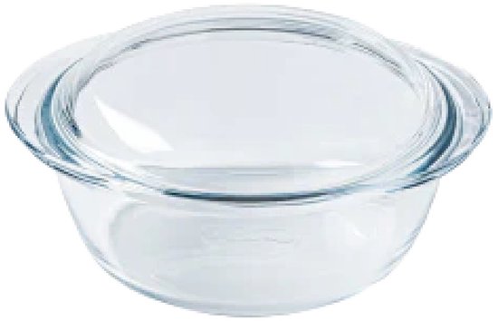 Pyrex Ovenschaal/braadslede 1,3 liter - rond met deksel - glas - 18 x 10 x 21 cm