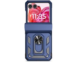 foto van Mobigear Hoesje geschikt voor Motorola Razr 50 Telefoonhoesje Hardcase | Mobigear Armor Ring Backcover Shockproof met Ringhouder | Schokbestendig Razr 50 Telefoonhoesje | Anti Shock Proof - Blauw
