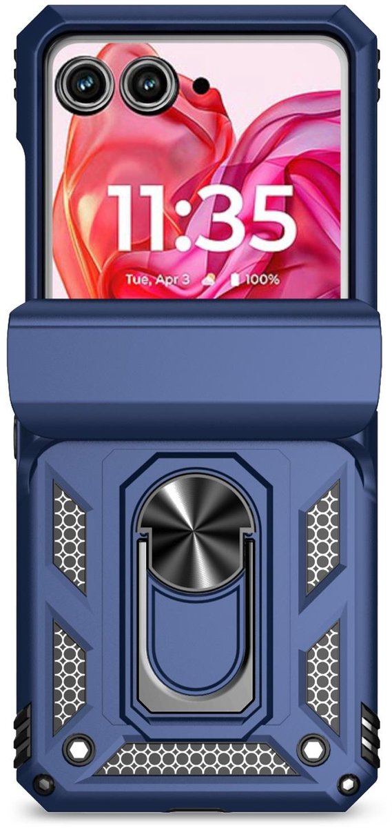 Mobigear Hoesje geschikt voor Motorola Razr 50 Telefoonhoesje Hardcase | Mobigear Armor Ring Backcover Shockproof met Ringhouder | Schokbestendig Razr 50 Telefoonhoesje | Anti Shock Proof - Blauw