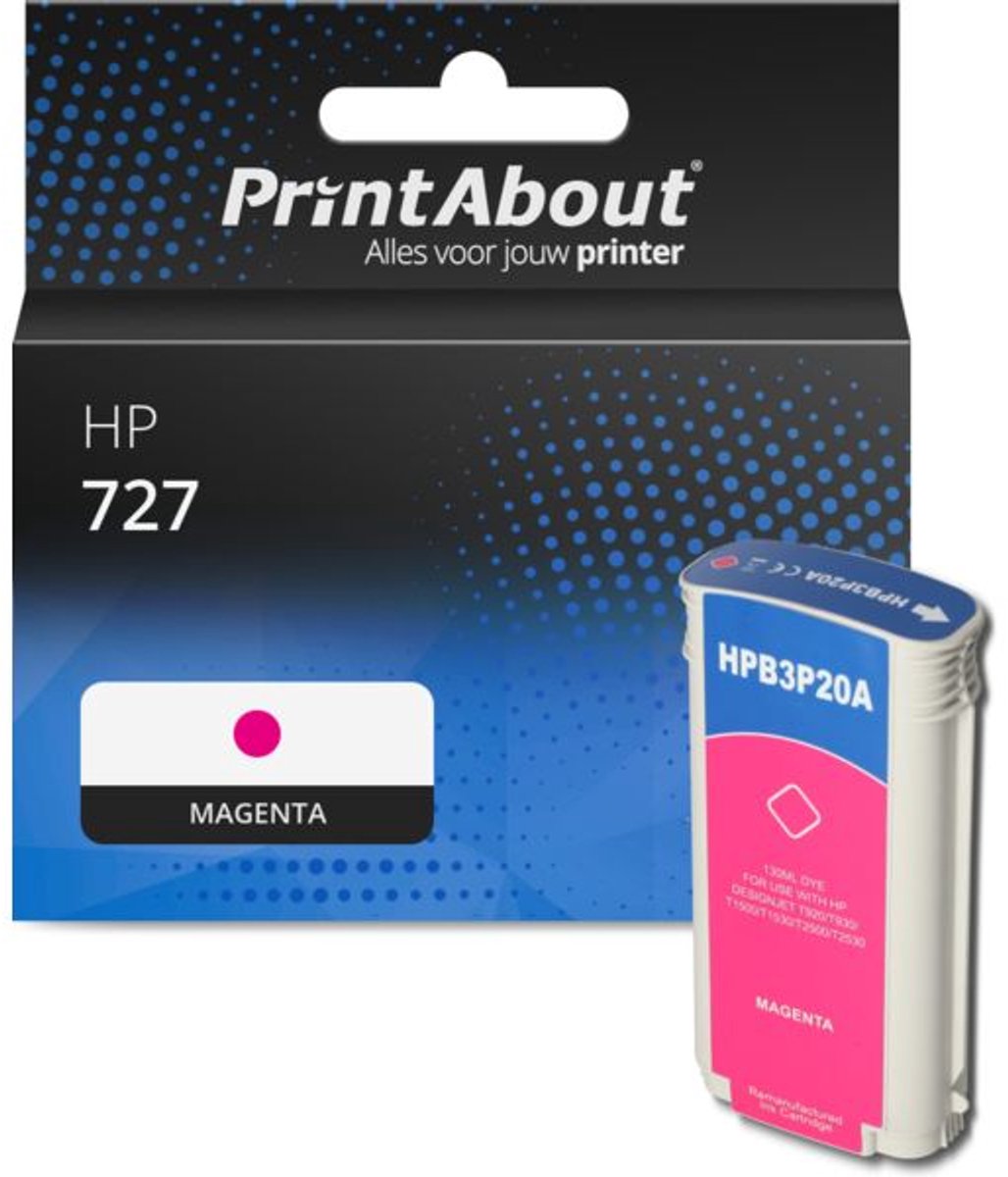 PrintAbout Huismerk HP B3P20A (727) Inktcartridge Magenta Hoge capaciteit
