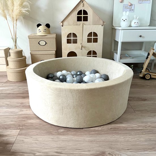 Piscine à balles - Velours doux - 90x30cm - Écru - sans balles