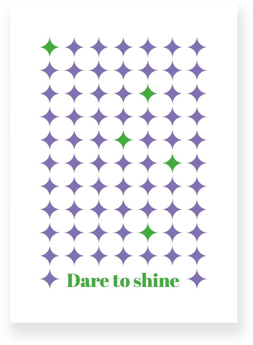 Yisual Poster 20x30 cm - Dare to Shine - Ruitpatroon - Paars - Groen - Grafisch - Retro - Muurdecoratie - Wanddecoratie