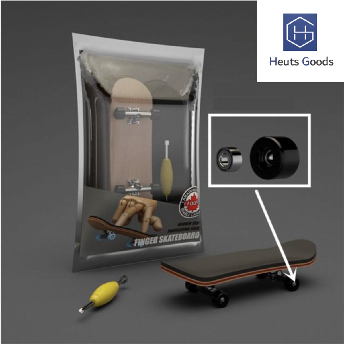 Heuts Goods - Vinger Skateboard - Fingerboard - Mini Skateboard - Skateboard Kan Kantelen - 5 Lagen - Hoge Kwaliteit - Zwart
