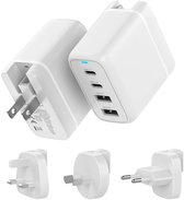 Voomy Universele Wereldstekker - 170+ landen - 2 USB-C & 2 USB-A Poorten - Reisstekker Wereld: Amerika (USA), Engeland (UK), Australië, Zuid Amerika, Afrika, Italië, Thailand - Wit