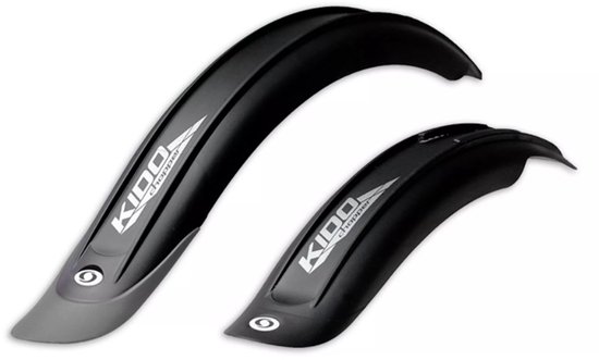 Set zwarte Kido Chopper spatborden met grijze details en logo.