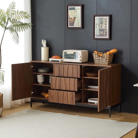 Dressoir, Keukenkast Met 2 Deuren, 3 Lades En Handdoekenrek - 120 X 40 X 75 5 Cm Mdf Hout Zwart