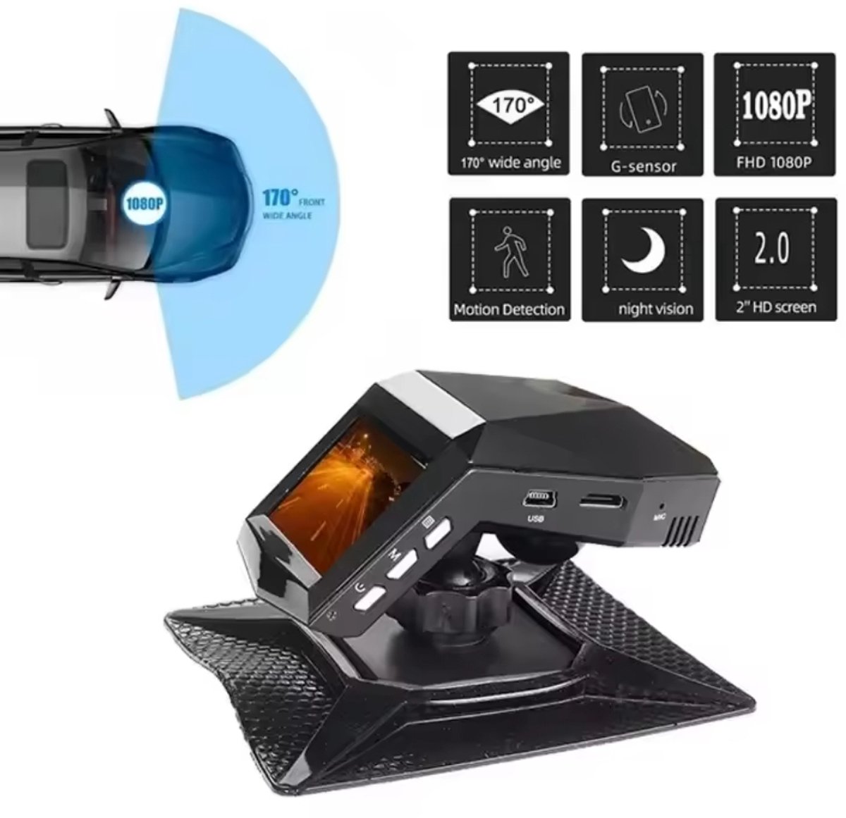 Gabrys® Dashcam voor auto - 4K HD - 1080P - 2" HD scherm - Looprecording - Full HD - Emergency - noodgeval - Nachtzicht - Incl 32GB SD-kaart – foto 7