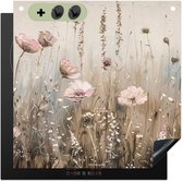 KitchenYeah® Protection plaque induction 60x55 cm - Fleurs - Beige - Fleurs sèches - Protege plaque de cuisson - Couvre plaque induction - Protecteur d'induction - Cuisine