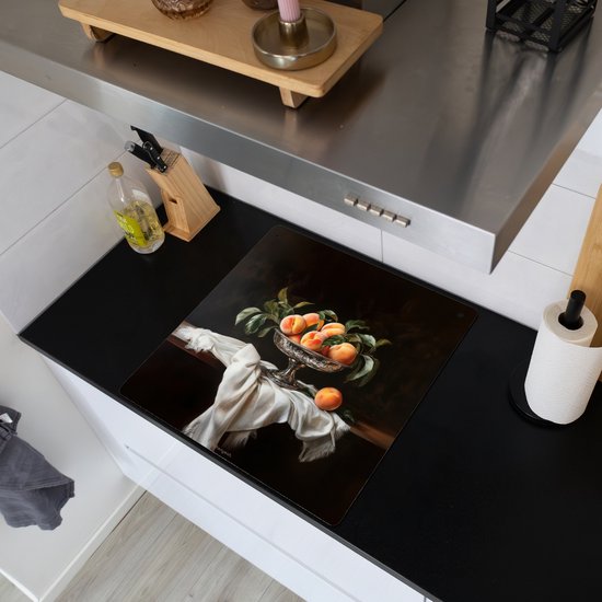KitchenYeah® Protection plaque induction 78x78 cm - Nature morte - Pêches - Vintage - Protege plaque de cuisson - Couvre plaque induction - Protecteur d'induction - Cuisine