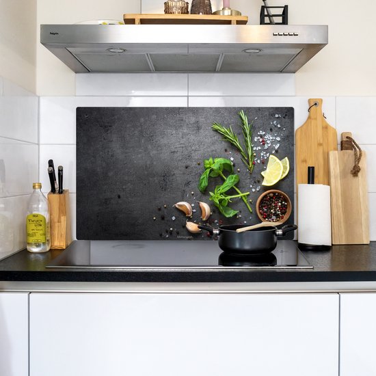 KitchenYeah® Protection plaque induction 91.6x52.7 cm - Herbes - Épices - Béton - Citron - Protege plaque de cuisson - Couvre plaque induction - Protecteur d'induction - Cuisine