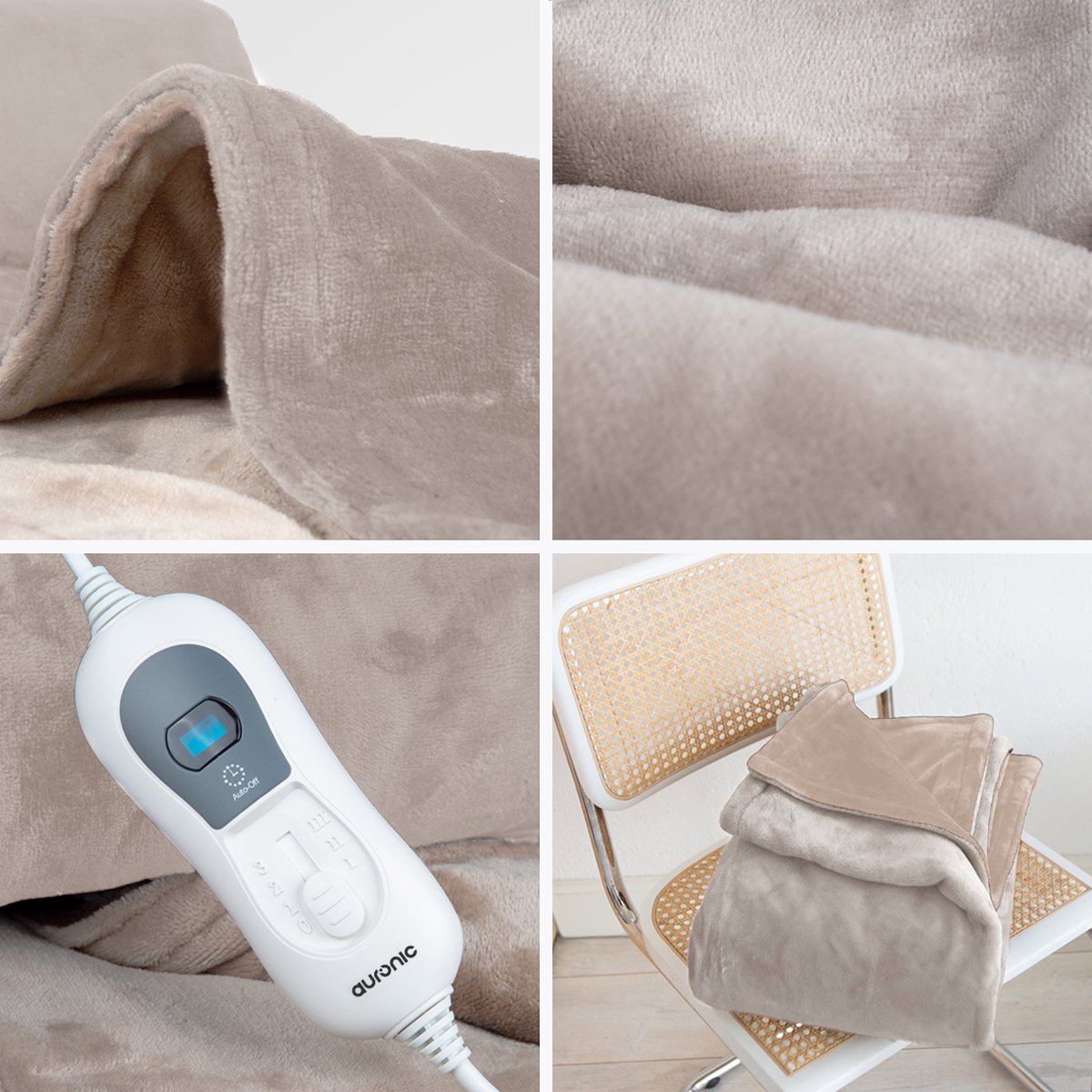 Auronic Elektrische Deken - 160 x 120 cm - Duo Pack - 1 Persoons Warmtedeken - 3 Warmtestanden - Verwarmingsdeken - Taupe – foto 8