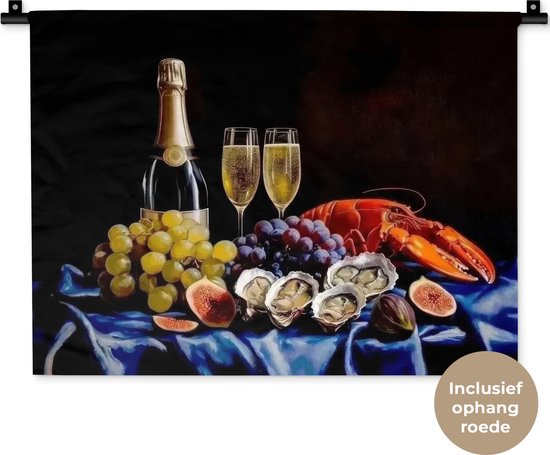 Tapisserie murale 60x45 cm - Toile murale Champagne - Luxe - Huîtres - Tapisserie - Tapisseries