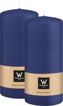 Bougie cylindrique/pilier Wiedemann - 2x - bleu foncé - 15 x 7 cm - 63 heures de combustion - bougies piliers