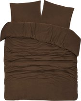 DoubleDry Dekbedovertrek Flanel 100% Zacht Katoen - Tweepersoons 200x200/220 cm + 2 Kussenslopen - Ademend & Huidvriendelijk - Bruin